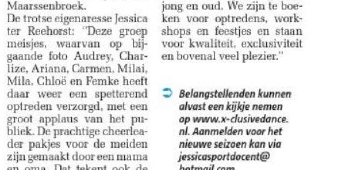 krantenbericht X-clusive Dance Maarssen